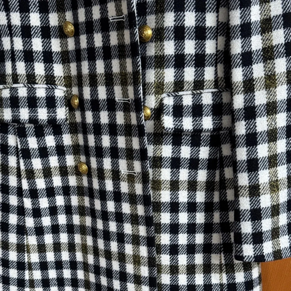 J. Crew Black, White, Olive Plaid Double-Breasted Pea Coat - Picture 7 of 9
